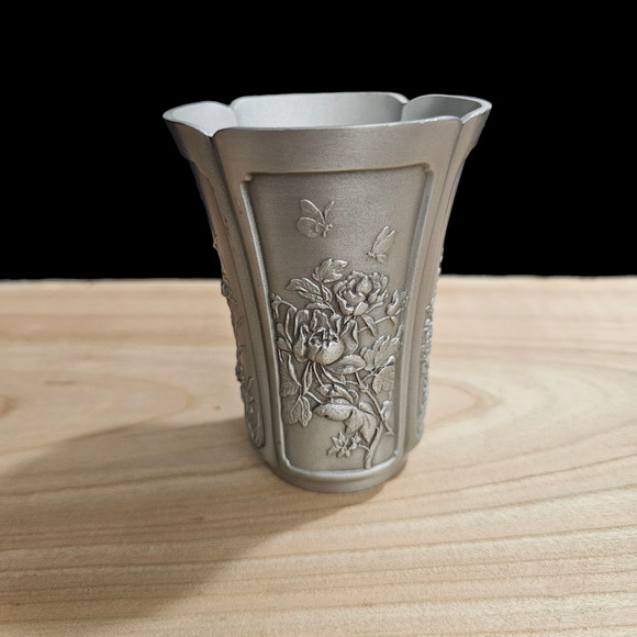 Royal Selangor Pewter Floral Relief Tumbler Vase 4 Seasons Embossed Asian Art - Picture 1 of 7